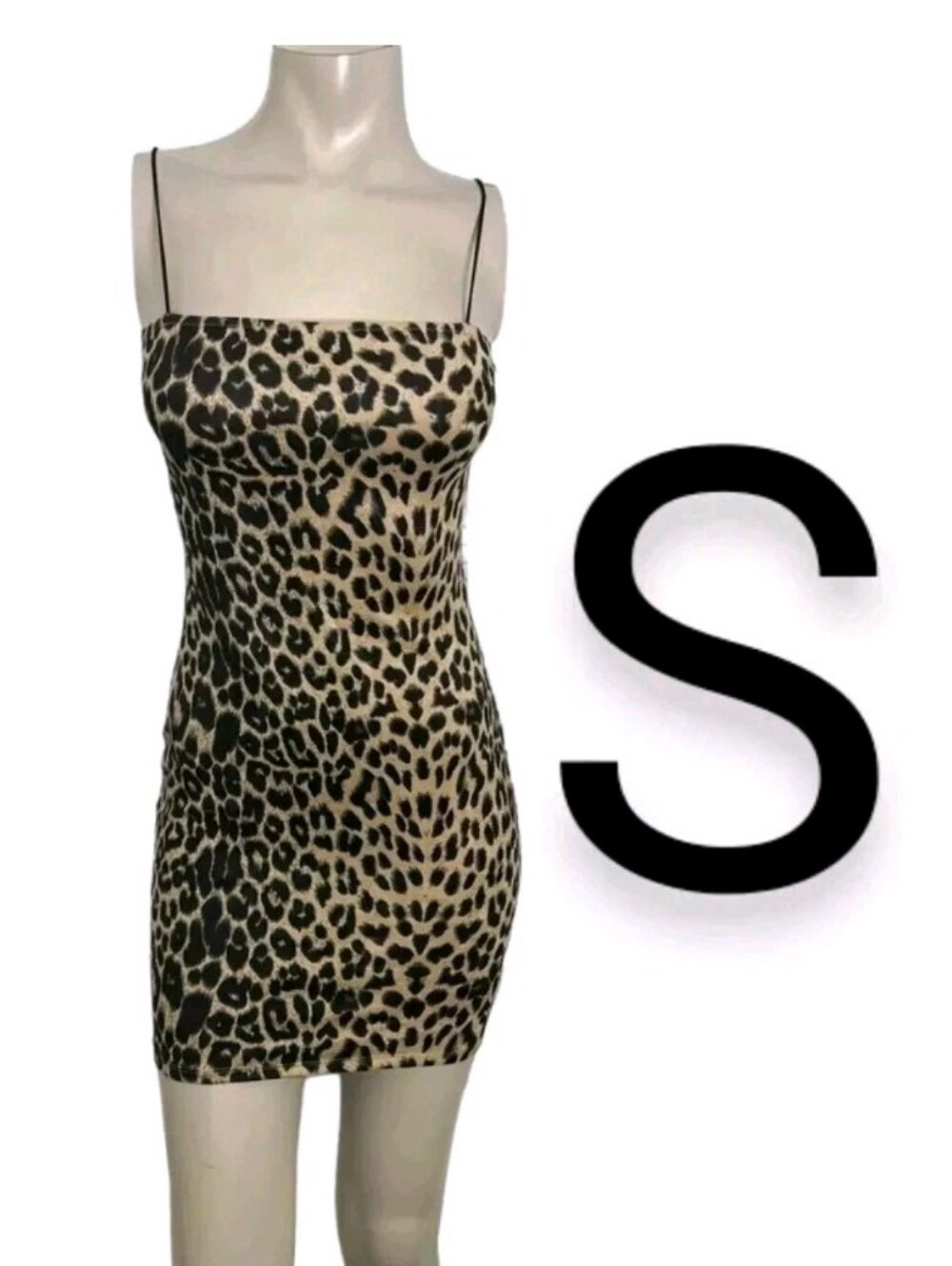 🆕Brown Leopard Animal Print Soft Suede Cami Bungee Straps Bodycon Dress~Size S